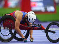 Brian Siemann of United States of America in action in Men's 400m - T53 Final during the Paris 2024 Paralympic Games at Stade de France on S...