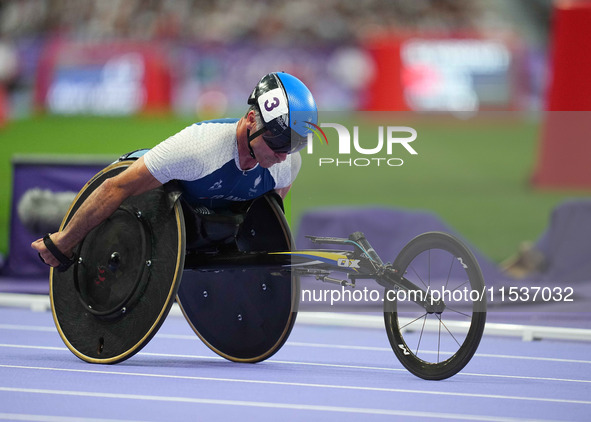 Pierre Fairbank of France in action in Men's 400m - T53 Final during the Paris 2024 Paralympic Games at Stade de France on September 1, 2024...