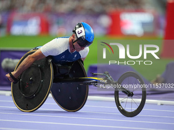 Pierre Fairbank of France in action in Men's 400m - T53 Final during the Paris 2024 Paralympic Games at Stade de France on September 1, 2024...