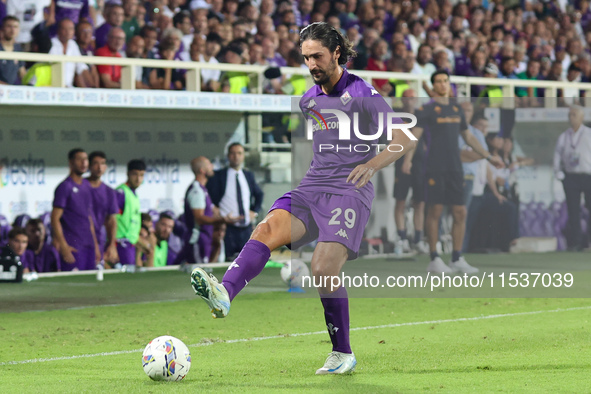 Yacine Adli of ACF Fiorentina controls the ball during the Italian Serie A football match between ACF Fiorentina and AC Monza in Florence, I...