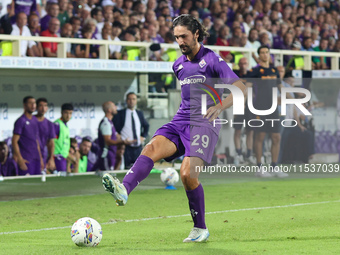 Yacine Adli of ACF Fiorentina controls the ball during the Italian Serie A football match between ACF Fiorentina and AC Monza in Florence, I...