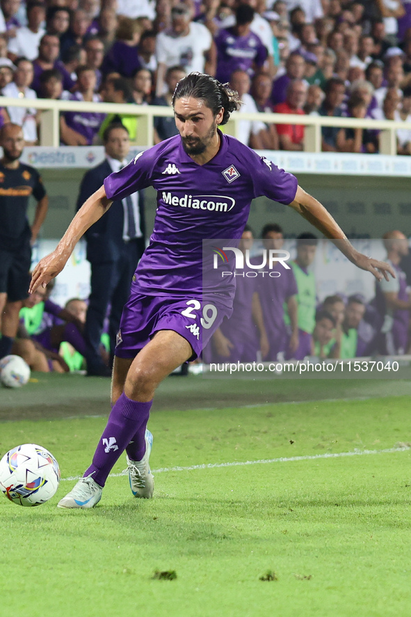 Yacine Adli of ACF Fiorentina controls the ball during the Italian Serie A football match between ACF Fiorentina and AC Monza in Florence, I...