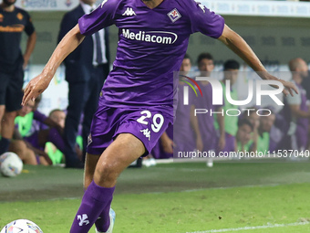 Yacine Adli of ACF Fiorentina controls the ball during the Italian Serie A football match between ACF Fiorentina and AC Monza in Florence, I...