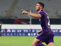 Robin Gosens of ACF Fiorentina celebrates after scoring his team's goal during the Italian Serie A football match between ACF Fiorentina and...