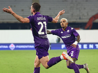 Robin Gosens of ACF Fiorentina celebrates after scoring his team's goal during the Italian Serie A football match between ACF Fiorentina and...