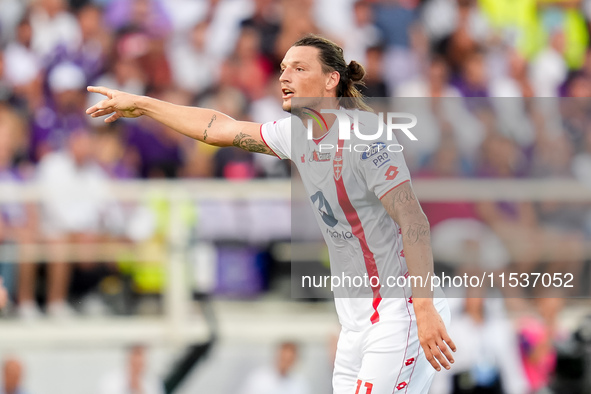 Milan Djuric of AC Monza gestures during the Serie A Enilive match between ACF Fiorentina and AC Monza at Stadio Artemio Franchi on Septembe...