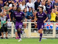 Moise Kean of ACF Fiorentina celebrates after scoring first goal during the Serie A Enilive match between ACF Fiorentina and AC Monza at Sta...