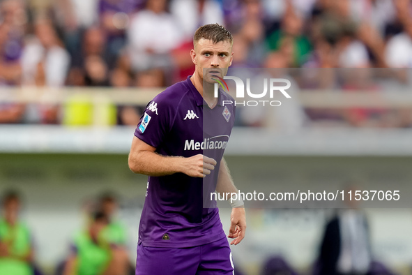 Lucas Beltran of ACF Fiorentina looks on during the Serie A Enilive match between ACF Fiorentina and AC Monza at Stadio Artemio Franchi on S...