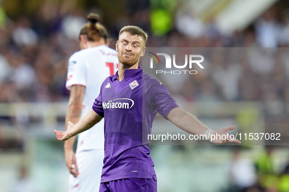 Lucas Beltran of ACF Fiorentina looks dejected during the Serie A Enilive match between ACF Fiorentina and AC Monza at Stadio Artemio Franch...