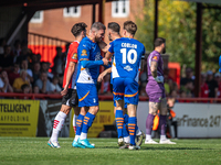 James Norwood celebrates scoring during the Vanarama National League match between Altrincham and Oldham Athletic at Moss Lane in Altrincham...