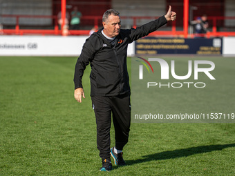 Oldham Athletic Manager Micky Mellon during the Vanarama National League match between Altrincham and Oldham Athletic at Moss Lane in Altrin...