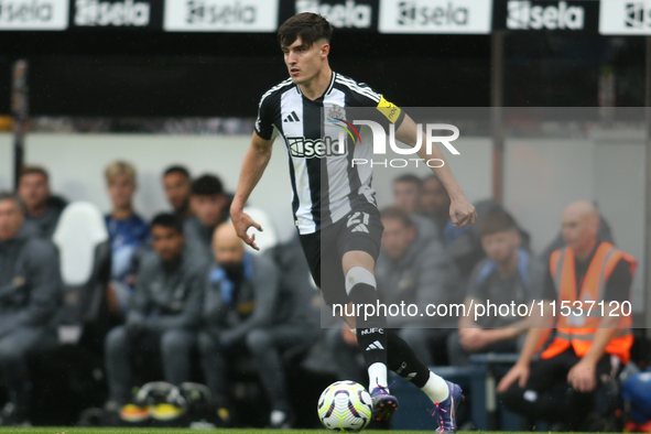 Newcastle United's Tino Livramento during the Premier League match between Newcastle United and Tottenham Hotspur at St. James's Park in New...