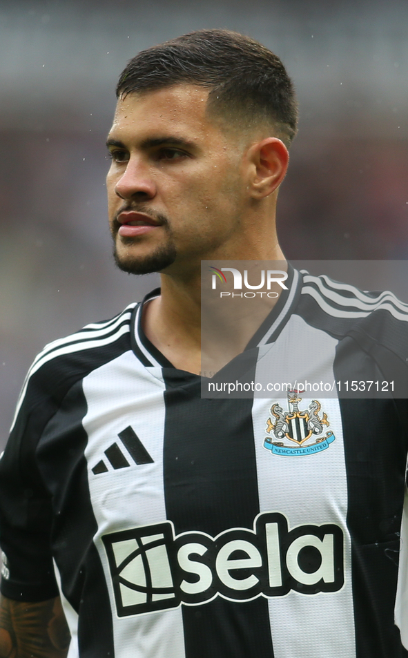 Newcastle United's Bruno Guimaraes during the Premier League match between Newcastle United and Tottenham Hotspur at St. James's Park in New...