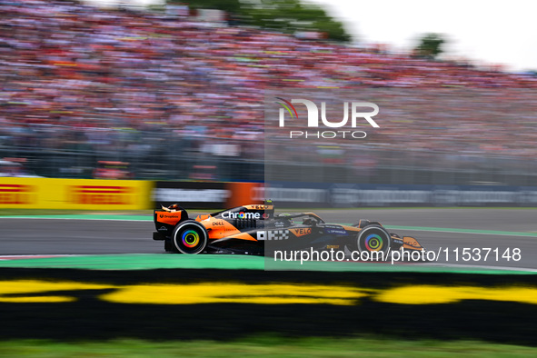 Lando Norris of the McLaren F1 Team drives his single-seater during the race of the Italian GP, the 16th round of the Formula 1 World Champi...