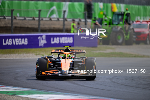 Lando Norris of the McLaren F1 Team drives his single-seater during the race of the Italian GP, the 16th round of the Formula 1 World Champi...