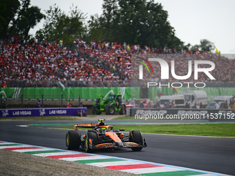 Lando Norris of the McLaren F1 Team drives his single-seater during the race of the Italian GP, the 16th round of the Formula 1 World Champi...