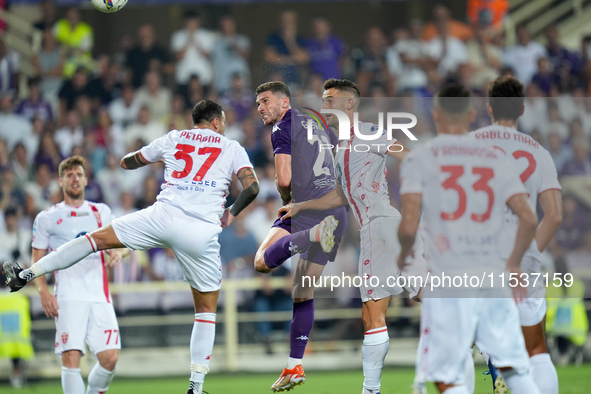 Robin Gosens of ACF Fiorentina scores second goal during the Serie A Enilive match between ACF Fiorentina and AC Monza at Stadio Artemio Fra...