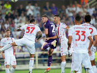 Robin Gosens of ACF Fiorentina scores second goal during the Serie A Enilive match between ACF Fiorentina and AC Monza at Stadio Artemio Fra...