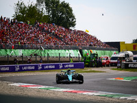 Fernando Alonso of Aston Martin Cognizant F1 Team drives his single-seater during the race of the Italian GP, the 16th round of the Formula...