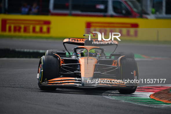 Lando Norris of the McLaren F1 Team drives his single-seater during the race of the Italian GP, the 16th round of the Formula 1 World Champi...