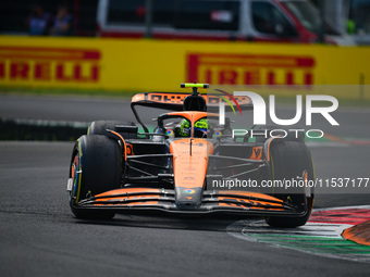 Lando Norris of the McLaren F1 Team drives his single-seater during the race of the Italian GP, the 16th round of the Formula 1 World Champi...