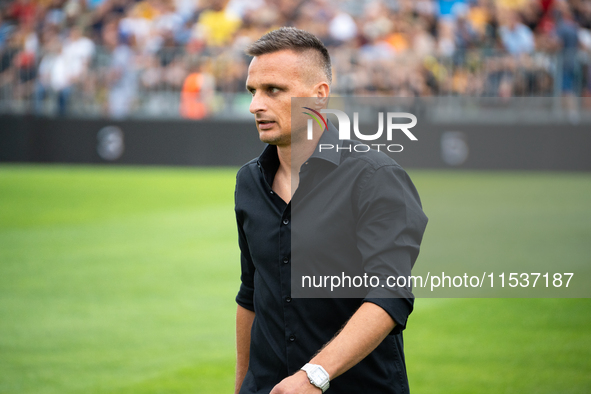 Wieczysta coach Slawomir Peszko during the game between Wieczysta Krakow and Pogon Grodzisk Mazowiecki in Krakow, Poland, on September 1, 20...