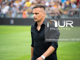 Wieczysta coach Slawomir Peszko during the game between Wieczysta Krakow and Pogon Grodzisk Mazowiecki in Krakow, Poland, on September 1, 20...