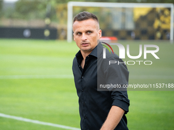 Wieczysta coach Slawomir Peszko during the game between Wieczysta Krakow and Pogon Grodzisk Mazowiecki in Krakow, Poland, on September 1, 20...