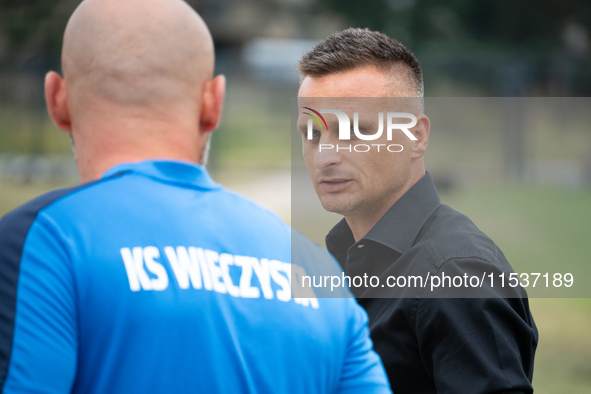 Wieczysta coach Slawomir Peszko during the game between Wieczysta Krakow and Pogon Grodzisk Mazowiecki in Krakow, Poland, on September 1, 20...