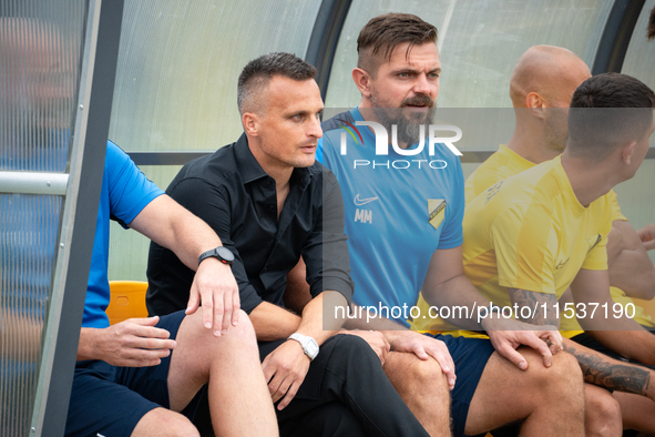 Wieczysta coach Slawomir Peszko during the game between Wieczysta Krakow and Pogon Grodzisk Mazowiecki in Krakow, Poland, on September 1, 20...