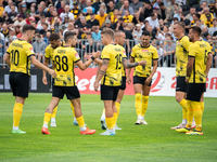 Wieczysta players during the game between Wieczysta Krakow and Pogon Grodzisk Mazowiecki in Krakow, Poland, on September 1, 2024. Polish foo...