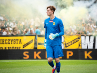 Goalkeeper Antoni Mikulko plays in a game between Wieczysta Krakow and Pogon Grodzisk Mazowiecki in Krakow, Poland, on September 1, 2024. Po...