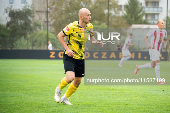 Michal Pazdan plays in a game between Wieczysta Krakow and Pogon Grodzisk Mazowiecki in Krakow, Poland, on September 1, 2024. Polish footbal...