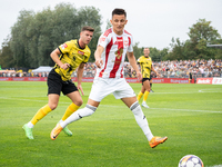 Jakub Apolinarski plays in a game between Wieczysta Krakow and Pogon Grodzisk Mazowiecki in Krakow, Poland, on September 1, 2024. Polish foo...