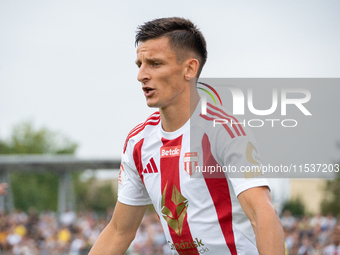 Jakub Apolinarski plays in a game between Wieczysta Krakow and Pogon Grodzisk Mazowiecki in Krakow, Poland, on September 1, 2024. Polish foo...