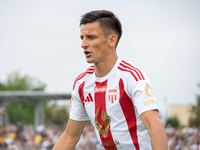 Jakub Apolinarski plays in a game between Wieczysta Krakow and Pogon Grodzisk Mazowiecki in Krakow, Poland, on September 1, 2024. Polish foo...