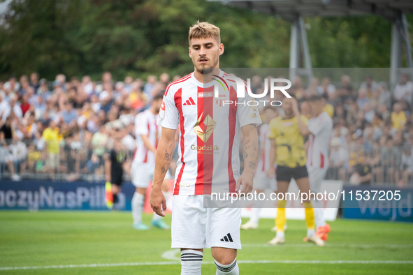 Kacper Sommerfeld plays in a game between Wieczysta Krakow and Pogon Grodzisk Mazowiecki in Krakow, Poland, on September 1, 2024. Polish foo...