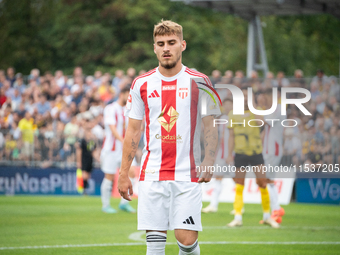 Kacper Sommerfeld plays in a game between Wieczysta Krakow and Pogon Grodzisk Mazowiecki in Krakow, Poland, on September 1, 2024. Polish foo...