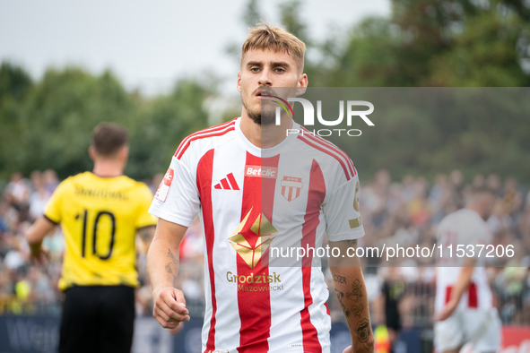 Kacper Sommerfeld plays in a game between Wieczysta Krakow and Pogon Grodzisk Mazowiecki in Krakow, Poland, on September 1, 2024. Polish foo...