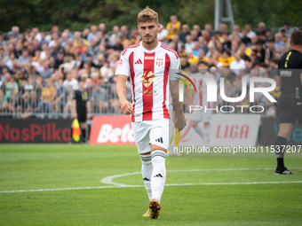 Kacper Sommerfeld plays in a game between Wieczysta Krakow and Pogon Grodzisk Mazowiecki in Krakow, Poland, on September 1, 2024. Polish foo...