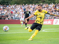 Rafal Pietrzak plays in a game between Wieczysta Krakow and Pogon Grodzisk Mazowiecki in Krakow, Poland, on September 1, 2024. Polish footba...