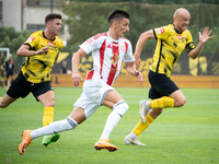 Jakub Apolinarski plays in a game between Wieczysta Krakow and Pogon Grodzisk Mazowiecki in Krakow, Poland, on September 1, 2024. Polish foo...