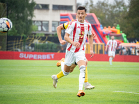 Jakub Apolinarski plays in a game between Wieczysta Krakow and Pogon Grodzisk Mazowiecki in Krakow, Poland, on September 1, 2024. Polish foo...