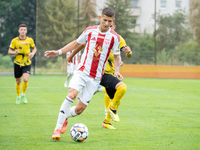 Jakub Lis plays in a game between Wieczysta Krakow and Pogon Grodzisk Mazowiecki in Krakow, Poland, on September 1, 2024. Polish football se...