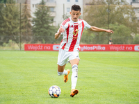 Jakub Apolinarski plays in a game between Wieczysta Krakow and Pogon Grodzisk Mazowiecki in Krakow, Poland, on September 1, 2024. Polish foo...