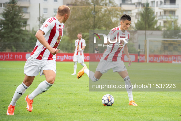 Jakub Apolinarski plays in a game between Wieczysta Krakow and Pogon Grodzisk Mazowiecki in Krakow, Poland, on September 1, 2024. Polish foo...