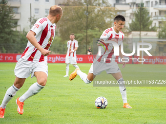 Jakub Apolinarski plays in a game between Wieczysta Krakow and Pogon Grodzisk Mazowiecki in Krakow, Poland, on September 1, 2024. Polish foo...