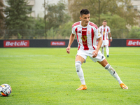 Jakub Apolinarski plays in a game between Wieczysta Krakow and Pogon Grodzisk Mazowiecki in Krakow, Poland, on September 1, 2024. Polish foo...