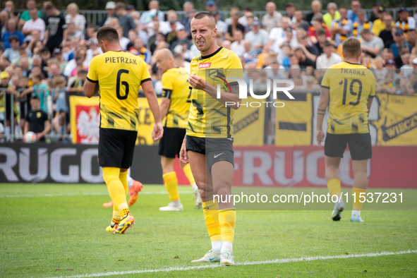 Jacek Goralski plays in a game between Wieczysta Krakow and Pogon Grodzisk Mazowiecki in Krakow, Poland, on September 1, 2024. Polish footba...