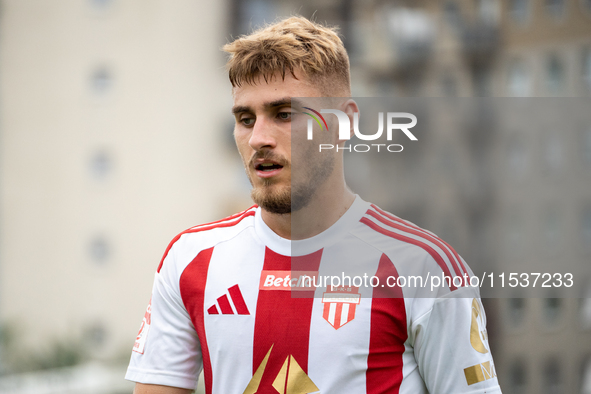 Kacper Sommerfeld plays in a game between Wieczysta Krakow and Pogon Grodzisk Mazowiecki in Krakow, Poland, on September 1, 2024. Polish foo...